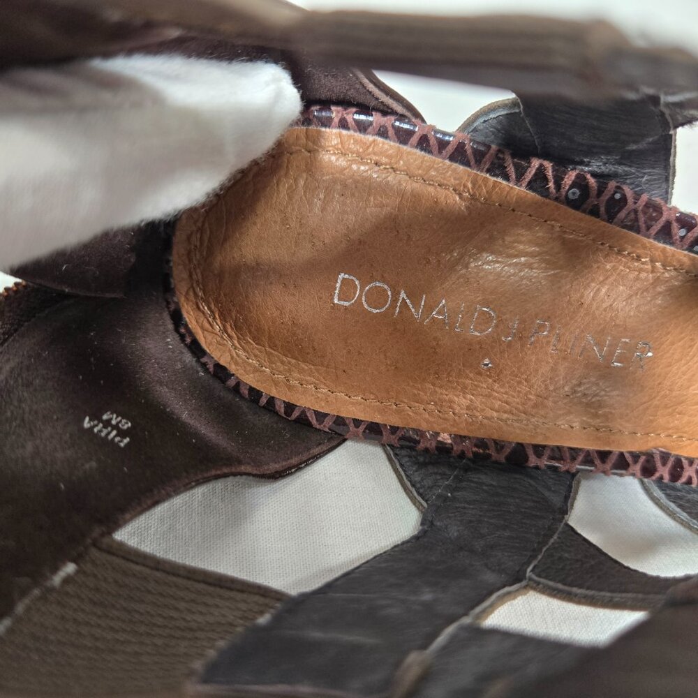 DONALD J PLINER Pira BROWN Watersnake & Stretchy Strappy Ankle Wedge Sandals 8M. - Picture 15 of 17